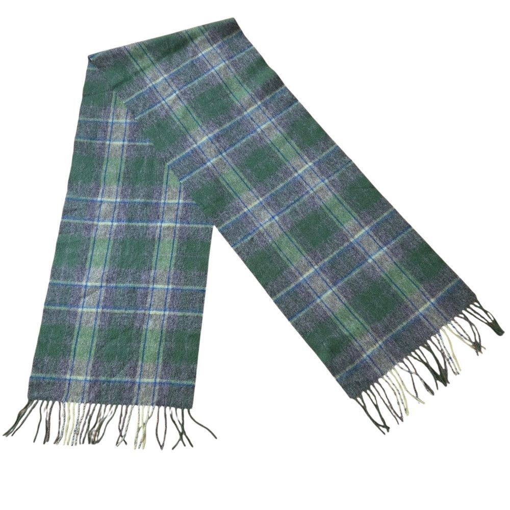 Suantrai of Ireland Scarf 100% Soft Wool Long Green Gray Tartan Plaid Unisex